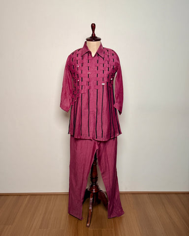 Magenta Pink Mul Chanderi String Pattern Co-ord Set – Suit 11 AC