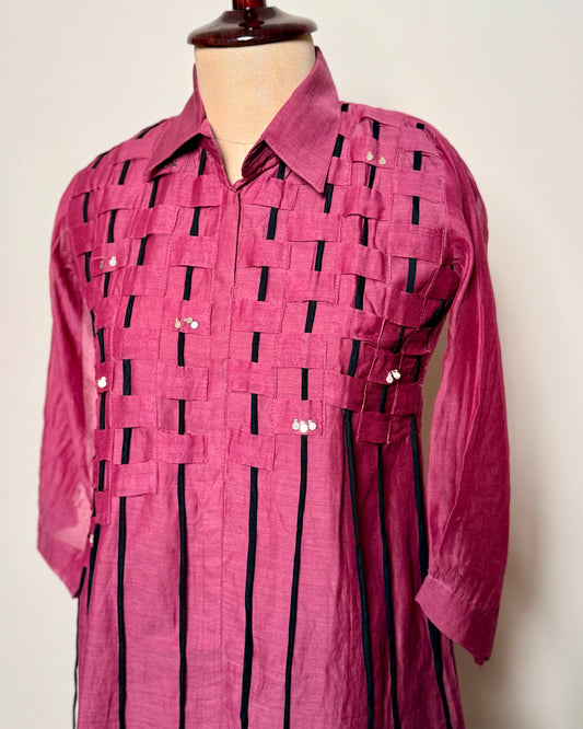 Magenta Pink Mul Chanderi String Pattern Co-ord Set – Suit 11 AC