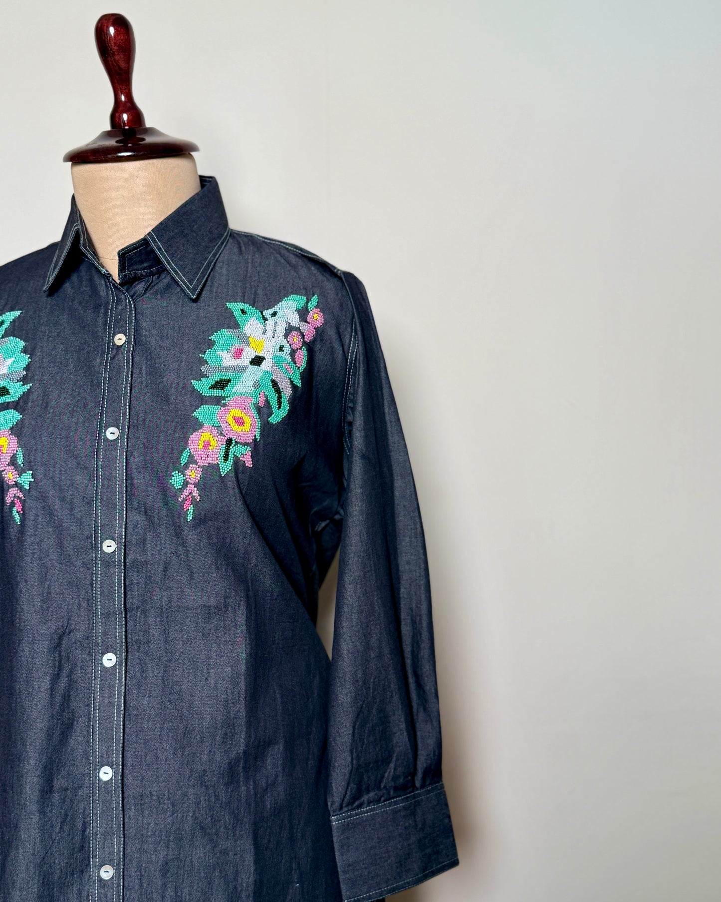 Blue Denim Floral Beaded Embroidered Co-ord Set – TF- 1375 L