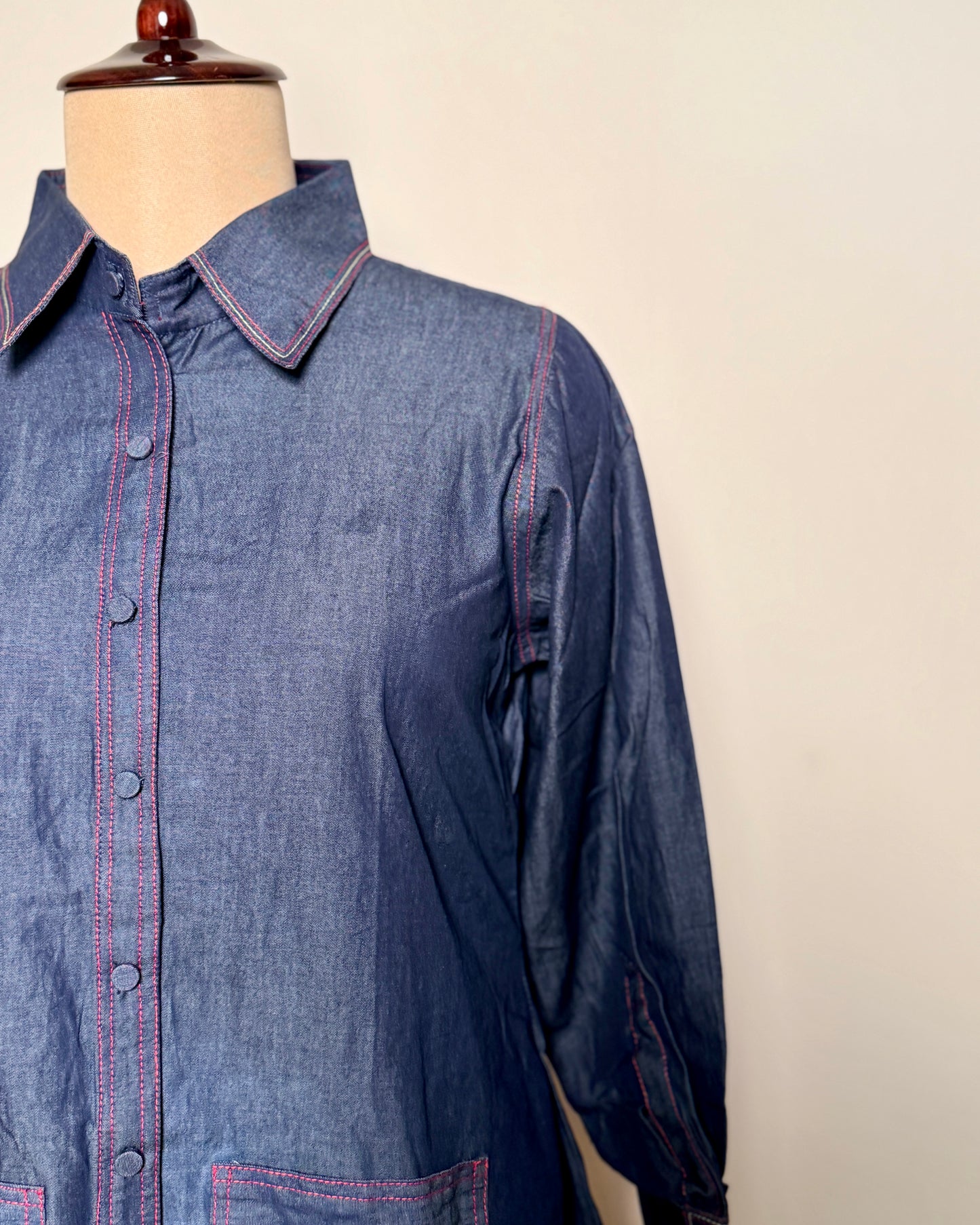 Blue Denim Floral Motif Thread Embroidered Co-ord Set – TD -11 L