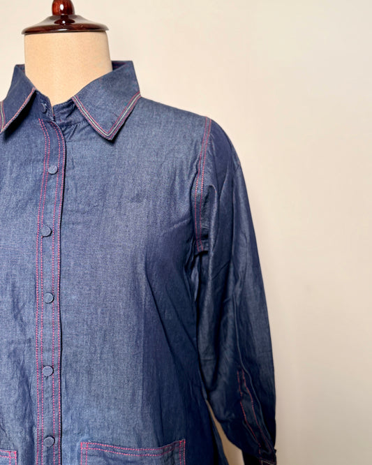 Blue Denim Floral Motif Thread Embroidered Co-ord Set – TD -11 L