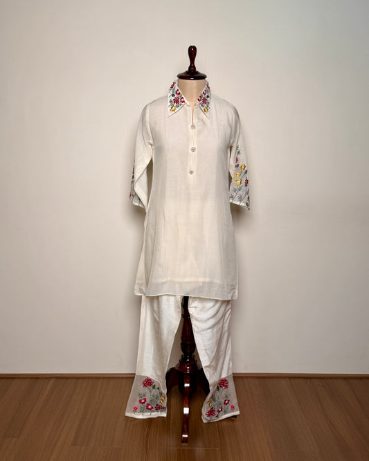 Handworked Mul Chanderi Co-ord Set -16194TP - QCKN D