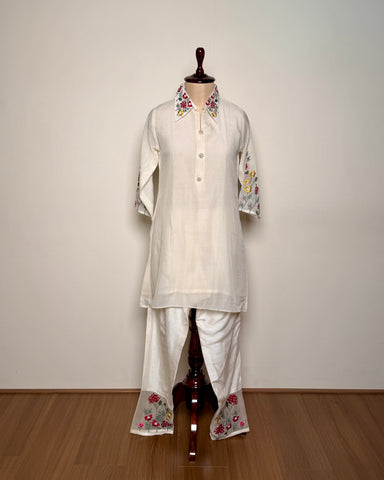 Handworked Mul Chanderi Co-ord Set -16194TP - QCKN D