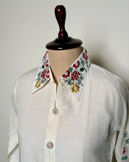 Handworked Mul Chanderi Co-ord Set -16194TP - QCKN D