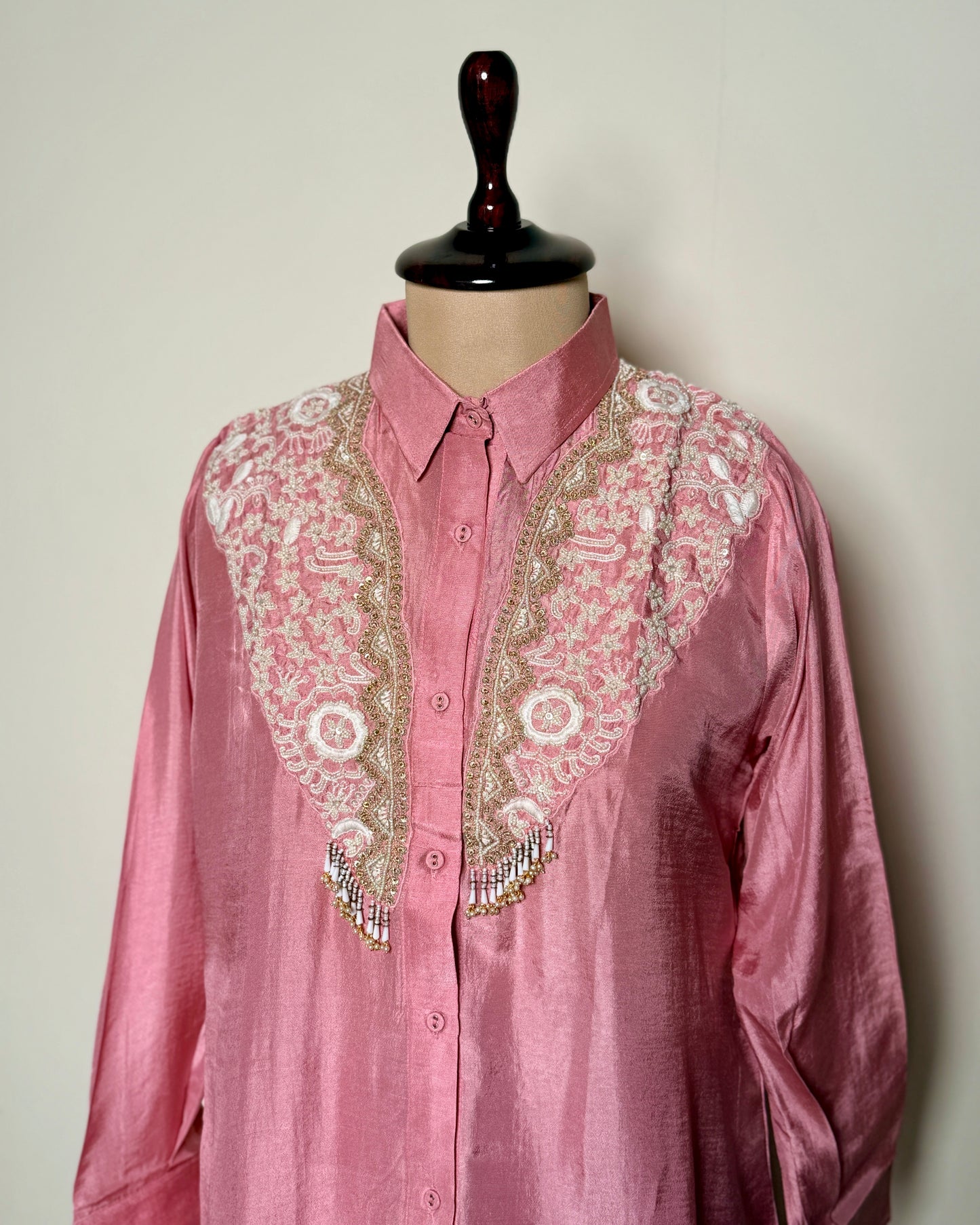 Soft Pink Satin Silk Gotta, Moti & Sequin Embroidered Indo-Western – SUIT / S-394 / ONION R