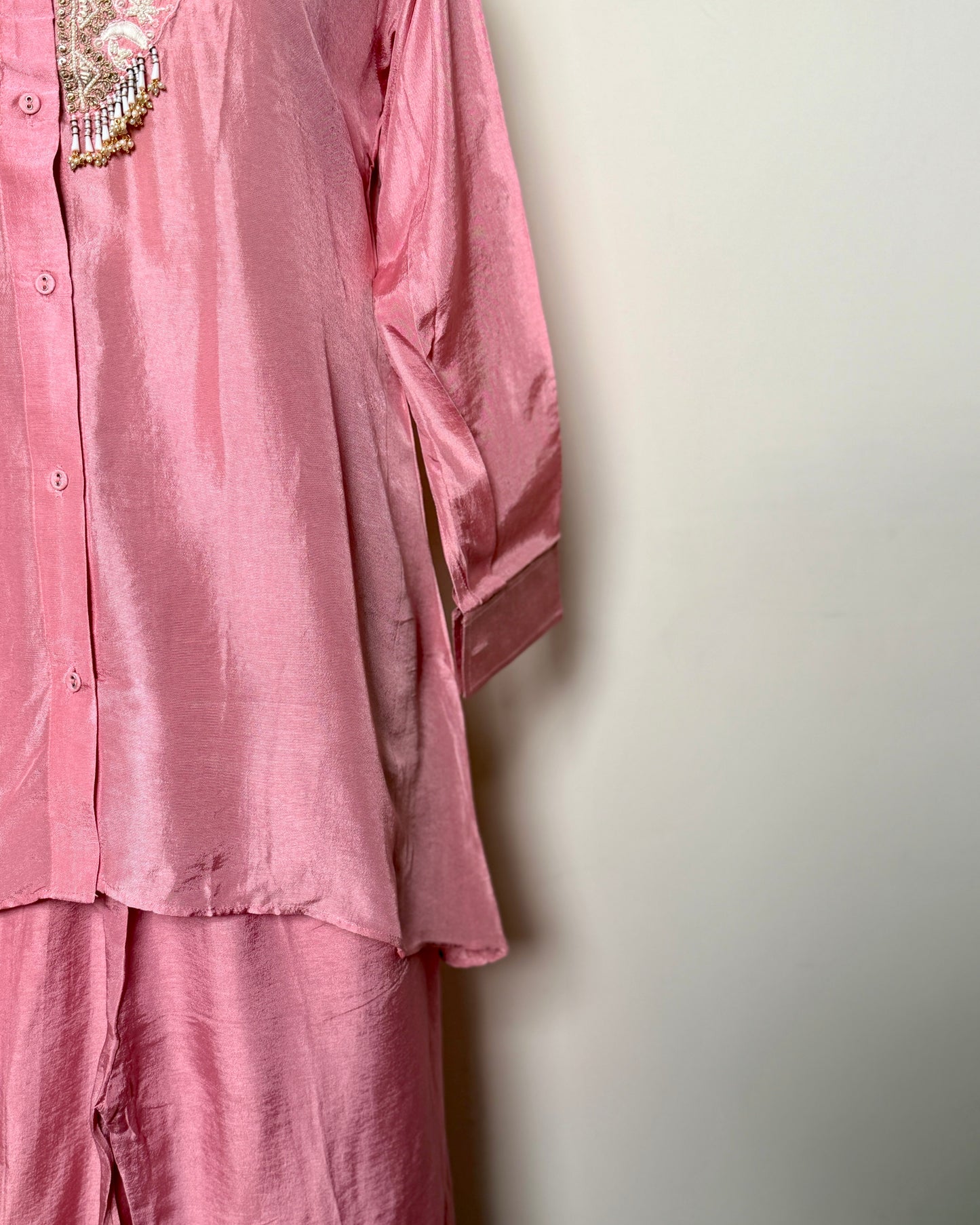 Soft Pink Satin Silk Gotta, Moti & Sequin Embroidered Indo-Western – SUIT / S-394 / ONION R