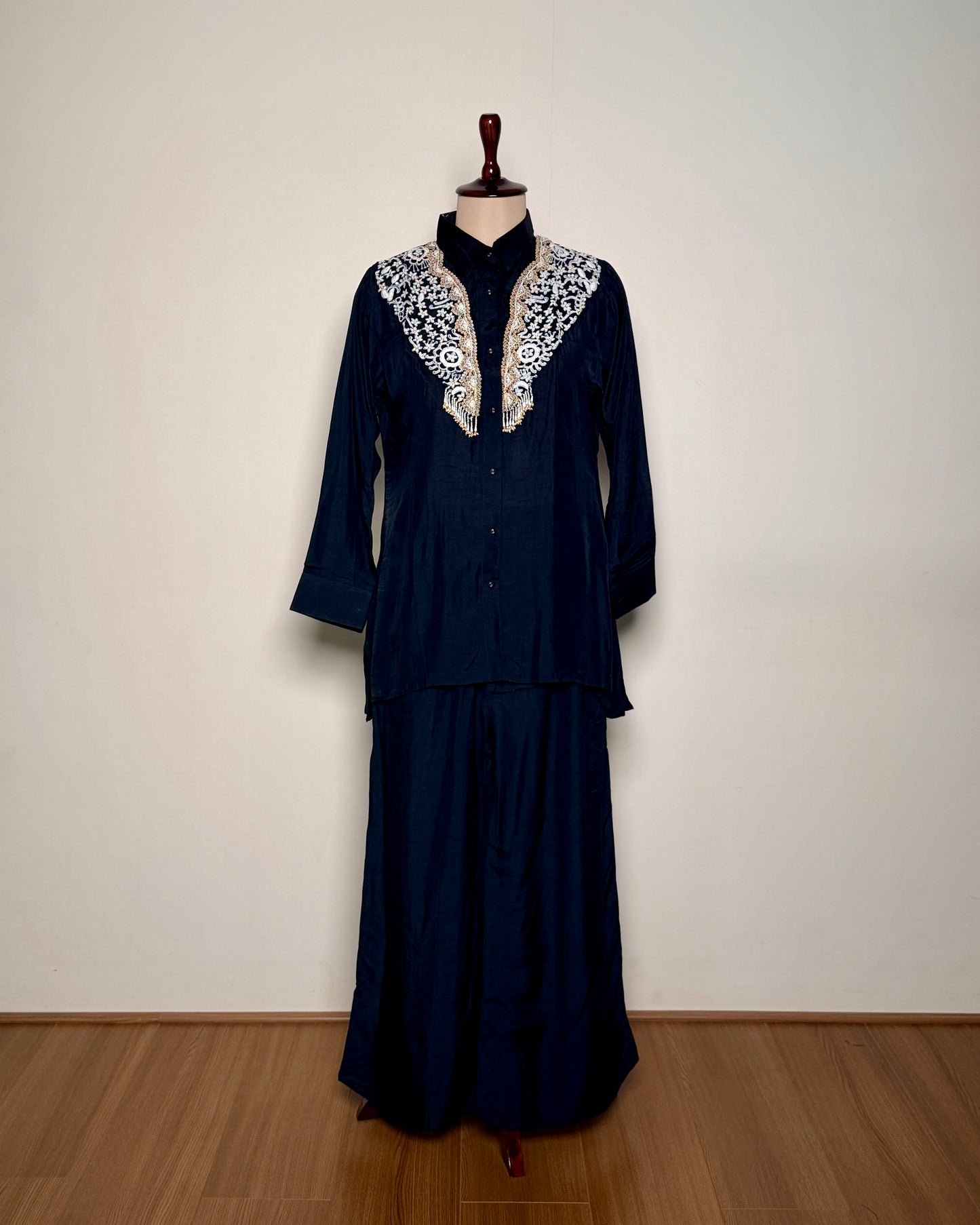 Black Satin Silk Gotta, Moti & Sequin Embroidered Indo-Western – SUIT / S-394 / BLACK R