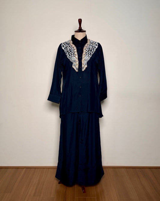 Black Satin Silk Gotta, Moti & Sequin Embroidered Indo-Western – SUIT / S-394 / BLACK R