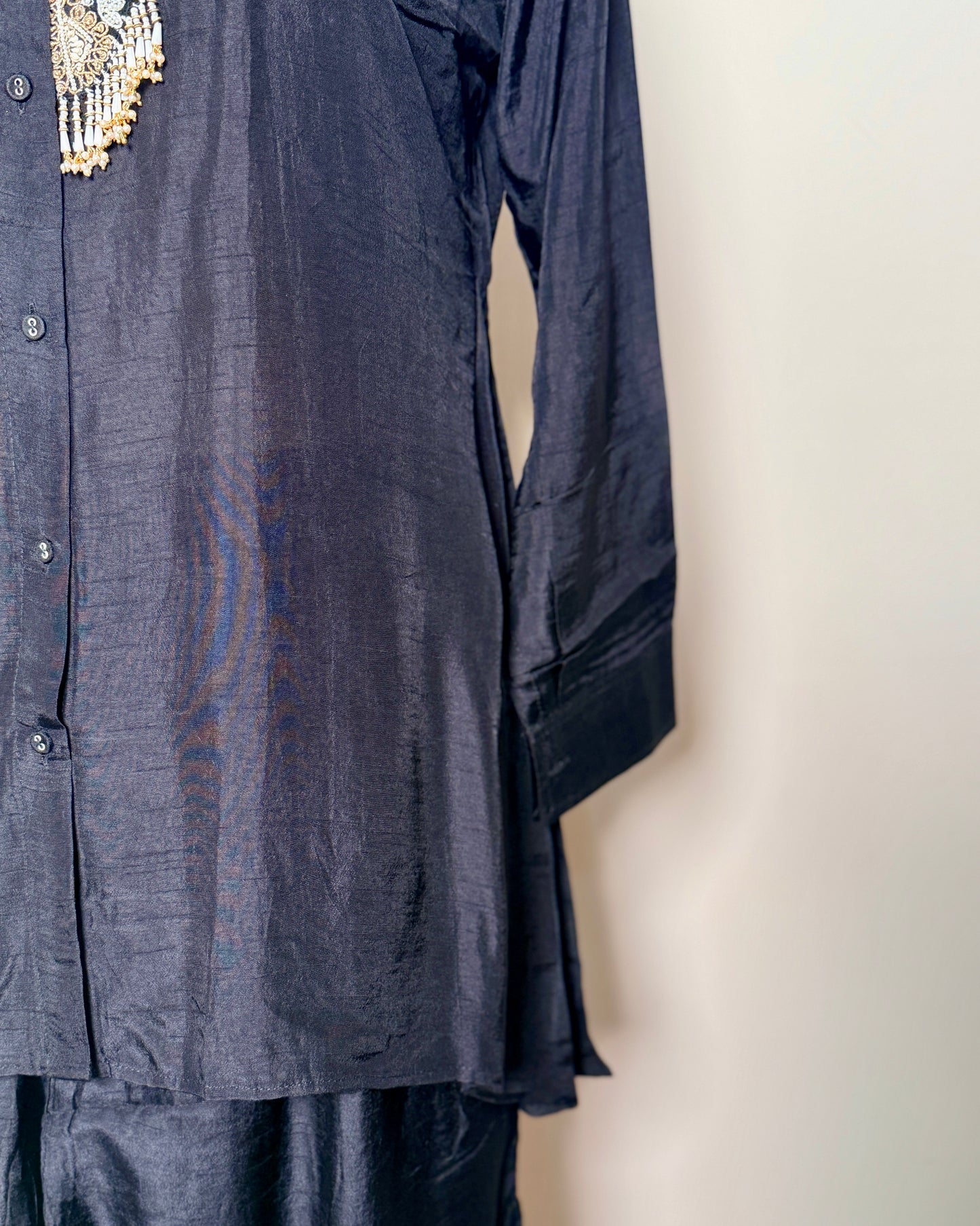 Black Satin Silk Gotta, Moti & Sequin Embroidered Indo-Western – SUIT / S-394 / BLACK R