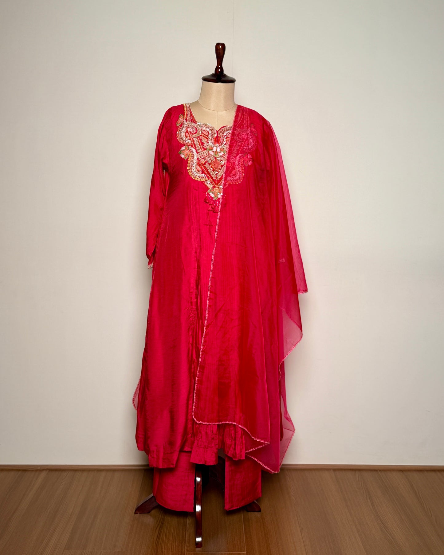 Red Silk Aari, Spring & Knot Embroidered Kurti Set – SUIT / S-194 / RANI R