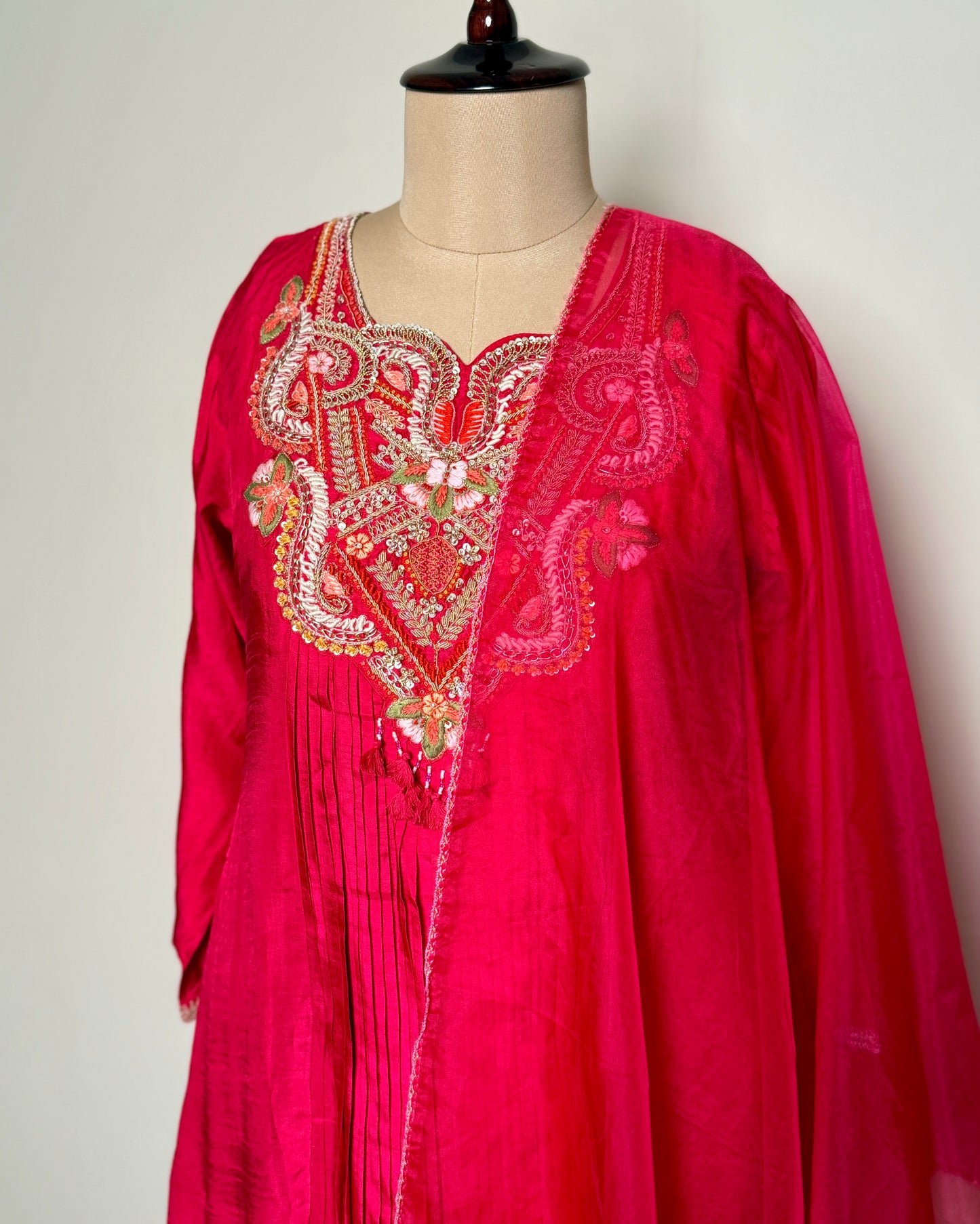Red Silk Aari, Spring & Knot Embroidered Kurti Set – SUIT / S-194 / RANI R