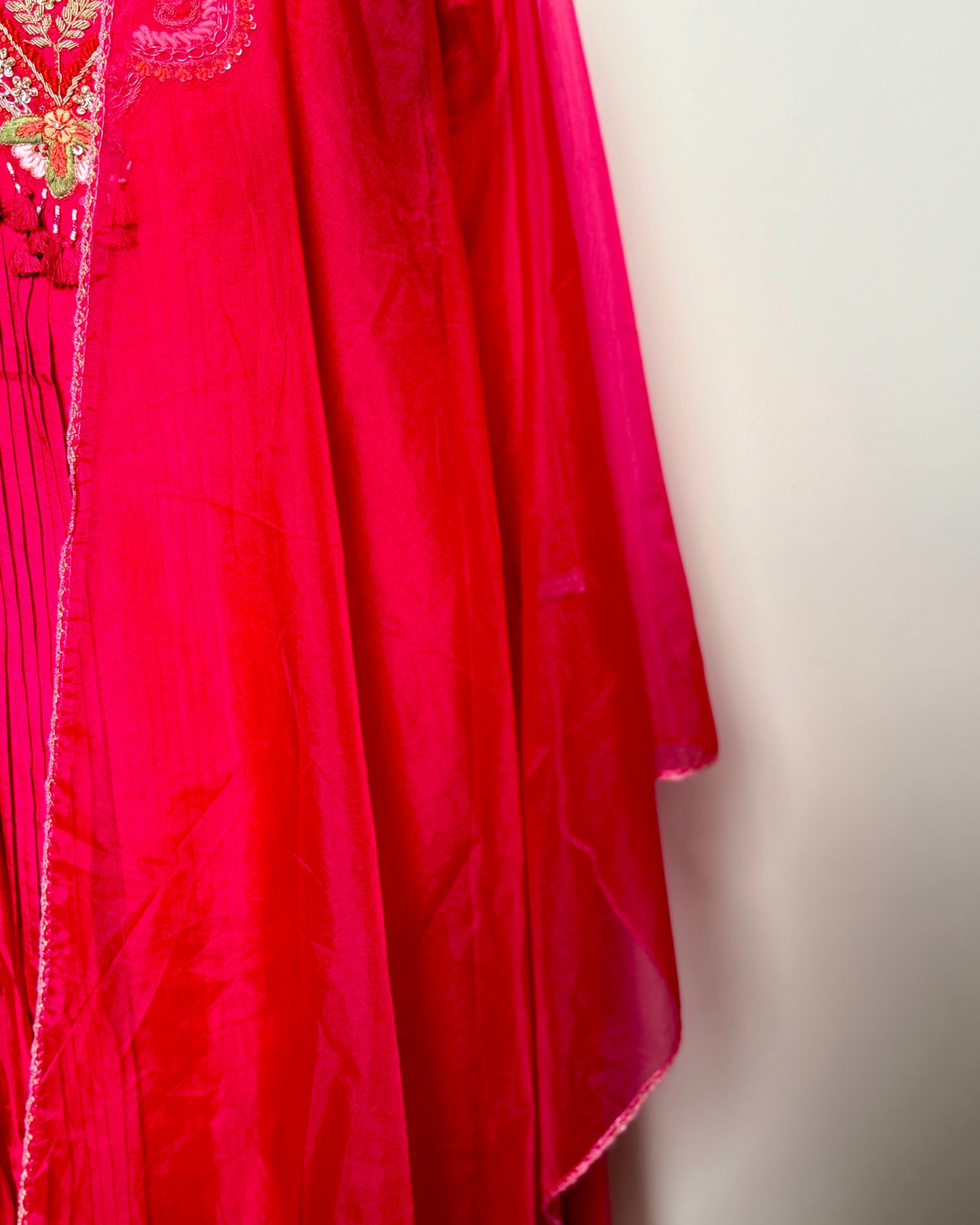 Red Silk Aari, Spring & Knot Embroidered Kurti Set – SUIT / S-194 / RANI R